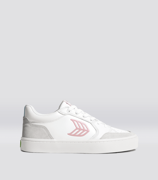 VALLELY White Leather Vintage White Suede Blush Pink Logo Sneaker