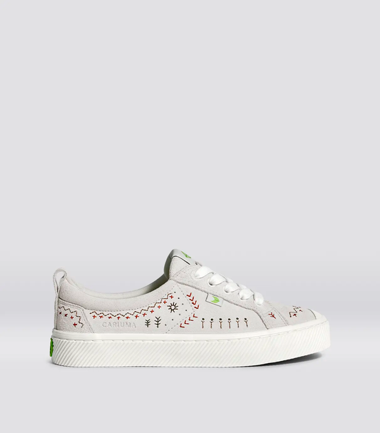 OCA Low Smoke White Suede Embroidered Sneaker