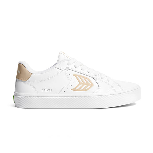 SALVAS White Leather Shifting Sand Logo Sneaker 