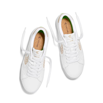 SALVAS White Leather Shifting Sand Logo Sneaker 