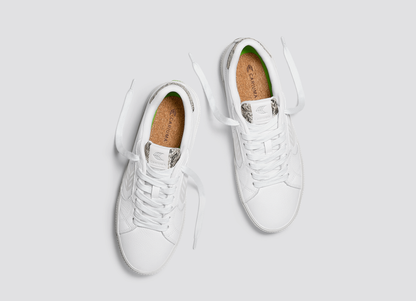 SALVAS White Leather Silver Cloud Logo Snake Skin Print Sneaker