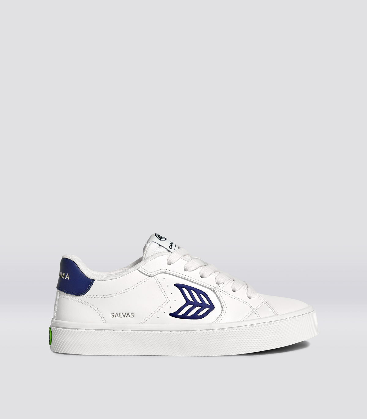 SALVAS White Leather Bright Navy Logo Sneaker