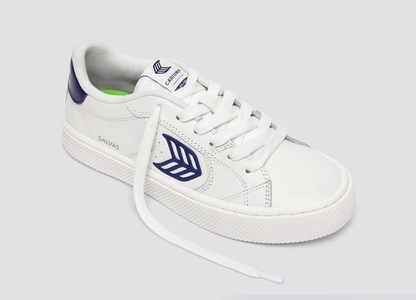 SALVAS White Leather Bright Navy Logo Sneaker