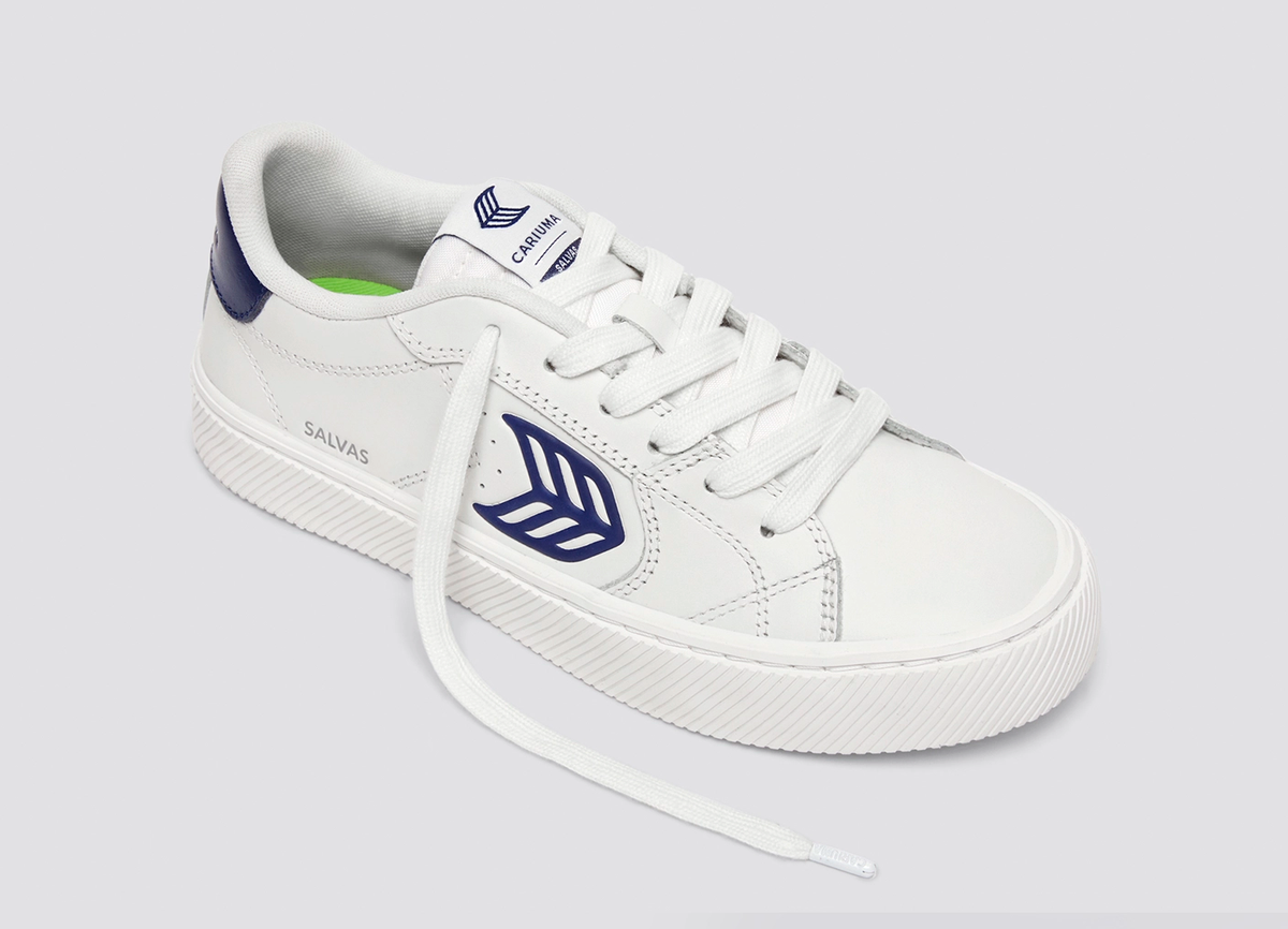 SALVAS White Leather Bright Navy Logo Sneaker