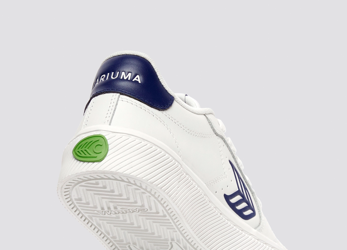 SALVAS White Leather Bright Navy Logo Sneaker