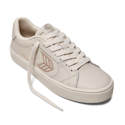 SALVAS All Almond Milk Premium Leather Plaza Taupe Logo Sneaker