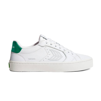 SALVAS White Premium Leather Ice Logo Metallic Green Sneaker