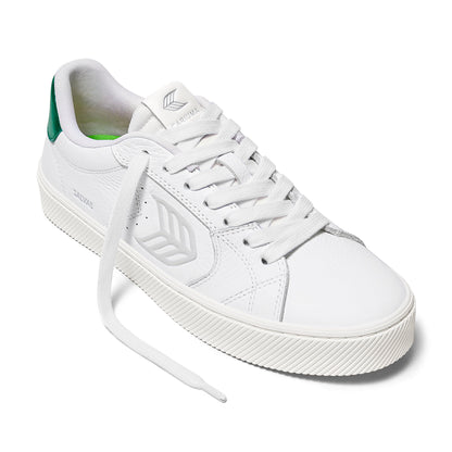 SALVAS White Premium Leather Ice Logo Metallic Green Sneaker