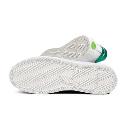 SALVAS White Premium Leather Ice Logo Metallic Green Sneaker