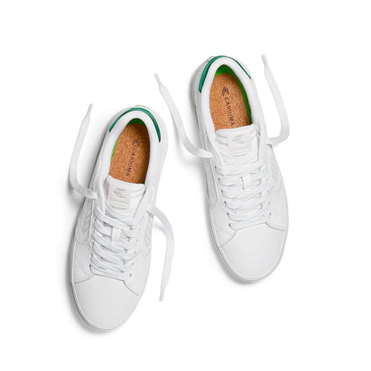 SALVAS White Premium Leather Ice Logo Metallic Green Sneaker