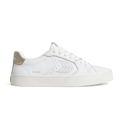 SALVAS White Premium Leather Ice Logo Metallic Gold Sneaker