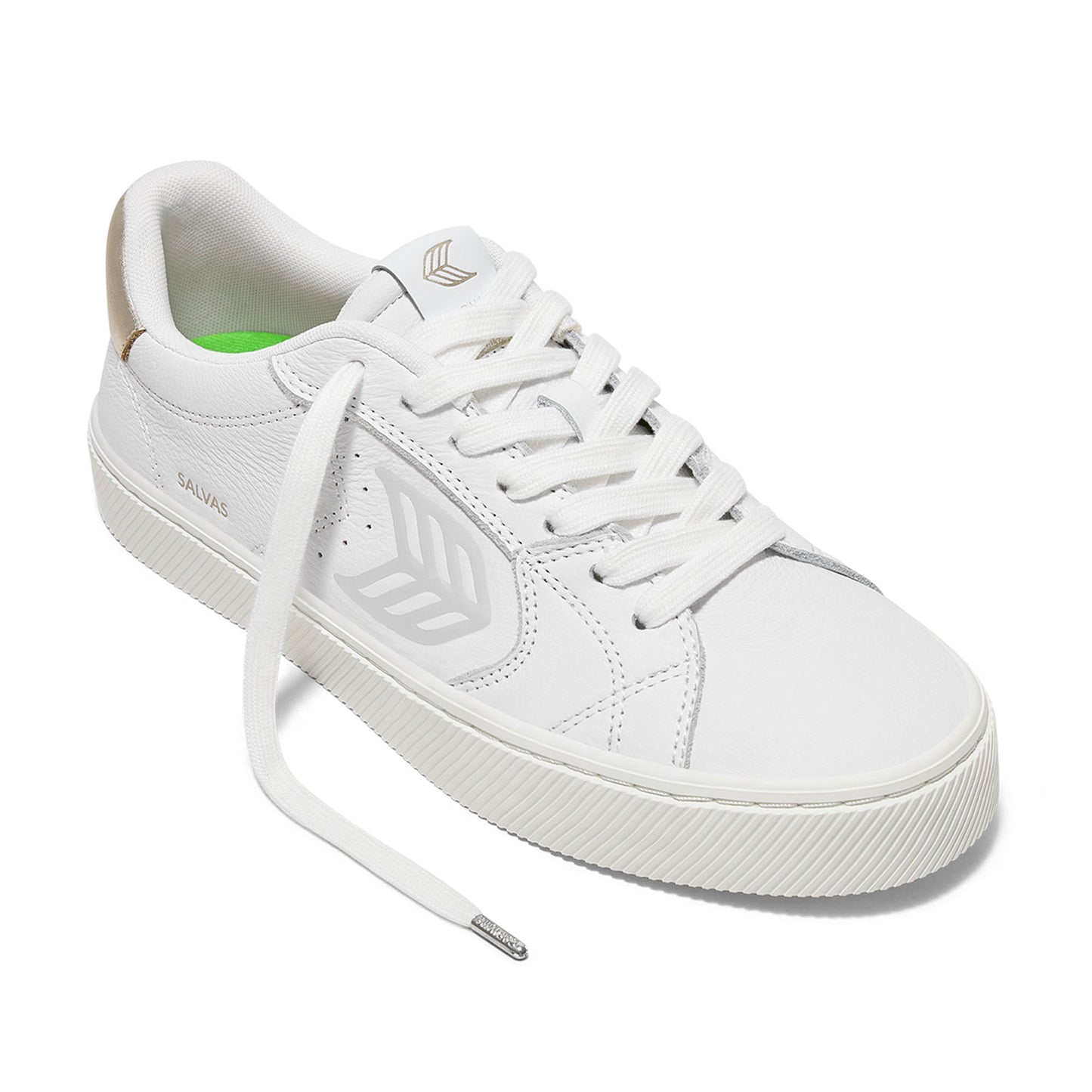 SALVAS White Premium Leather Ice Logo Metallic Gold Sneaker