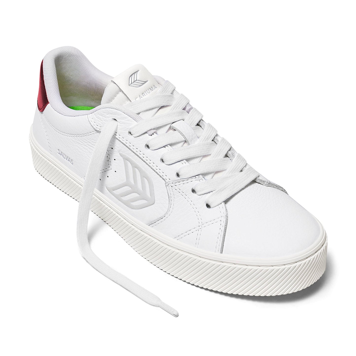 SALVAS White Premium Leather Ice Logo Metallic Red Sneaker