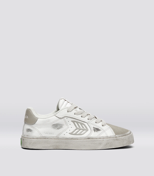 SALVAS Vintage Warm White Diamond Leather and Suede Sneaker