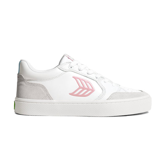 VALLELY White Leather Vintage White Suede Blush Pink Logo Sneaker