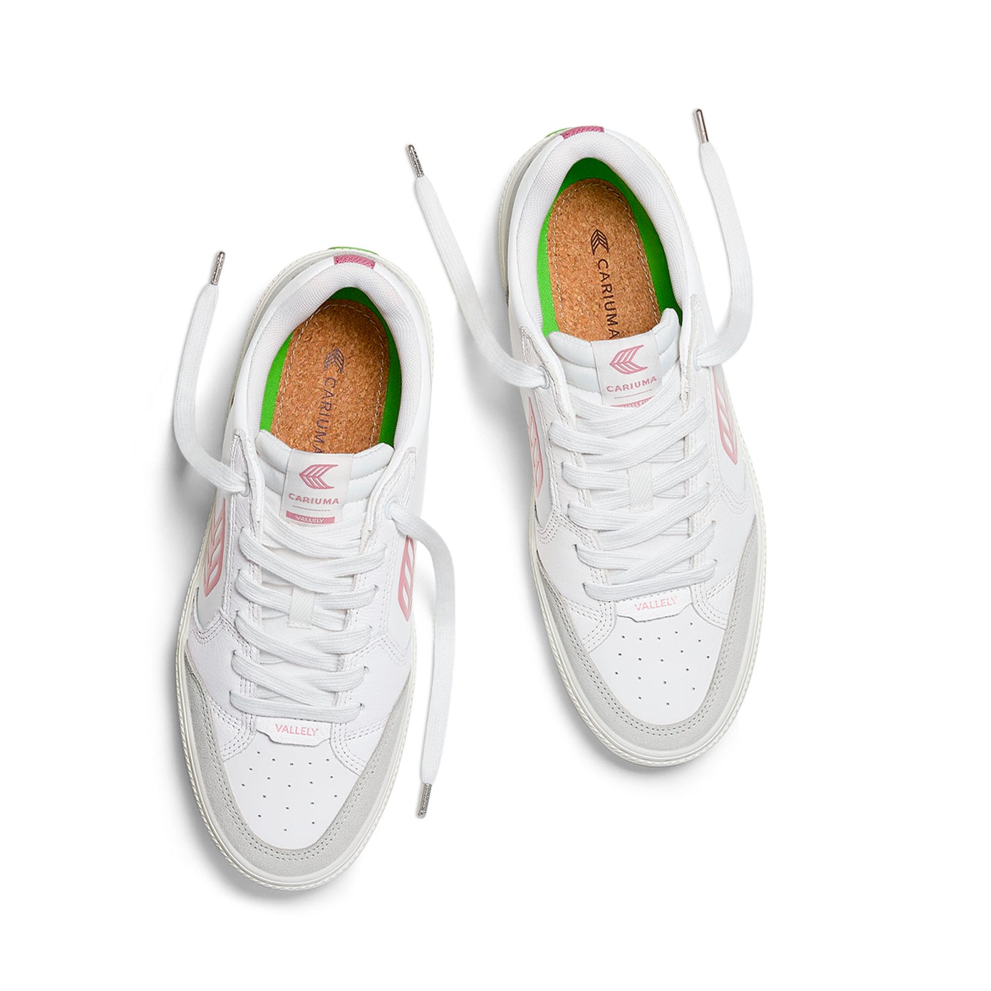 VALLELY White Leather Vintage White Suede Blush Pink Logo Sneaker