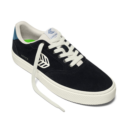 NAIOCA Black Suede Ivory Logo Washed Blue Sneaker