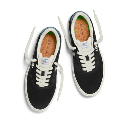 NAIOCA Black Suede Ivory Logo Washed Blue Sneaker