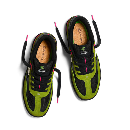 Skategoat C25 PRO Lime Green Suede Black Mesh Ivory Logo Pink Sneaker